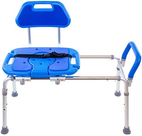 Sliding Shower Chair for Inside Tub Bench for Seniors, BathSeat for Elderly | Slide Safely In & Out of the Tub - Blue, padded seat, aluminum frame