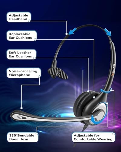 Wantek Corded Telephone Headset Mono w/Noise Canceling Mic for Avaya Aastra Allworx Adtran Alcatel Lucent AltiGen Comdial Digium Gigaset InterTel Mitel Plantronics MiVoice Landline Deskphones(F600S1)