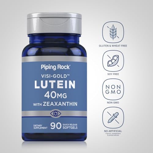 Piping Rock Lutein and Zeaxanthin 40mg | 90 Softgels | Eye Health Supplement from Marigold Extract | For Men and Women | Non-GMO, Gluten Free