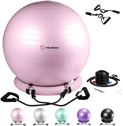 Yoga Ball Chair with 65cm Exercise Ball & 2 Resistance Bands, Stability Base for Home Office, Yoga, Pilates & Fitness, Balance Ball for Posture
