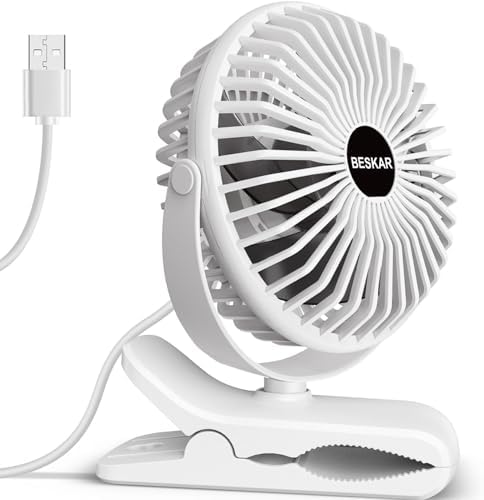 BESKAR USB Clip on Fan, Portable Small Desk Fan with Cord Powered