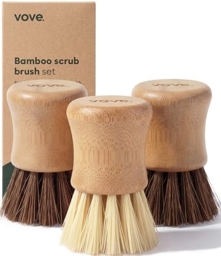 Vove Bamboo Dish Scrub Brush Set 3-Pack, 2 Hard and 1 Medium Brushes