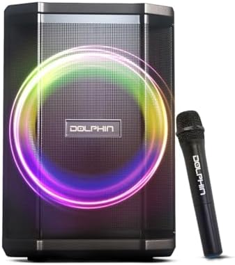 Dolphin Bluetooth Party Speaker with Wireless Microphone, 8" Woofer | 40W RMS, Tiltable Design, WaveSync TWS, LED Ring Light, USB/TF/AUX/FM