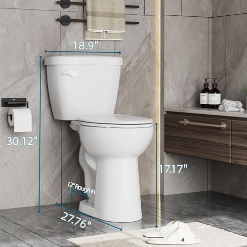 Two Piece Toilet, ADA Height, Elongated Toilet Seat, 1.28 GPF Water Efficient, Side Push Handle, CUPC Certified, Modern Bathroom Toilet