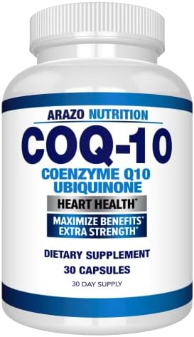 Arazo Nutrition CoQ10 Ubiquinone Coenzyme Q10-200mg Per Serving Maximum Strength Nutritional Supplement - High Absorption Capsules with No Soy