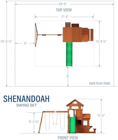 Backyard Discovery Shenandoah Cedar Wood Swing Set with Wave Slide, Raised Clubhouse, Playhouse, Play Kitchen, Belt Swings, Trapeze, Rock Wall, Ladder