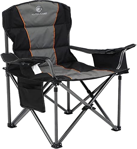 ALPHA CAMP Oversized Fully Padded Camping Chairs with Lumbar Support | Heavy duty 500 LBS, Steel Frame, Sturdy, Durable, Cooler Bag