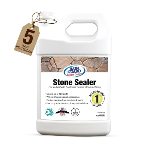 Rainguard Water Sealers Stone Sealer, Penetrating Protection Against Moisture Damage and Stains, for All Stone Surfaces, Silane/Siloxane Waterproofer, Natural Finish, Ready to Use, 5 Gallons | Silane Siloxane Waterproofer, Protects Against Moisture Damag…