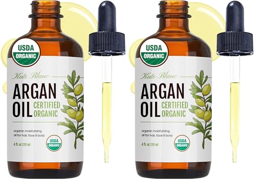 Kate Blanc Cosmetics Argan Oil for Hair, Face & Skin from Morocco (4oz, USDA Certified Organic, Cold Pressed & 100% Pure, Light) | USDA Certified Organic, Cold Pressed & 100% Pure, Light