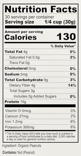 Anthony's Organic Peanut Flour, Defatted, 2 lb, Light Roast 12% Fat, Verified Gluten Free
