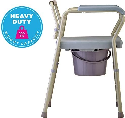 NOVA Heavy Duty Bedside Commode, Extra Wide Seat, 500 lb. Weight Capacity, Seat Height Adjustable, Stand Alone or Over Toilet Bariatric Commode, Grey