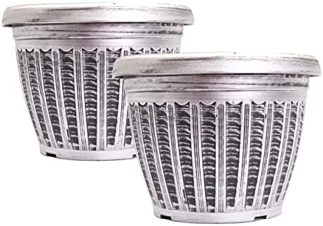 Rustic Flowerpot 10" Planter for Garden Patio Office Ornaments Home Decor Long Lasting Reusable Light Weight (Silver-S)