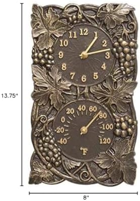 Whitehall 01953 Grapevine Combo Indoor Outdoor Wall Clock and Thermometer in French Bronze 8X13.75x1.25