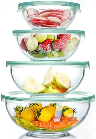 Luvan Glass Mixing Bowls with Lids Set(4.5QT, 2.7QT, 1.1QT)-Large Glass Mixing Bowls, Clear Salad Bowl for Baking, Cooking, Serving, Food Prep, 3PC Nesting Bowls for Kitchen Storage & Dishwasher Safe