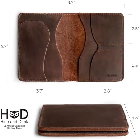Hide & Drink, Double Passport Cover with Slots for Bills and Keys, Rustic Case, ID Organizer, Full Grain Leather, Handmade Accessories, Bourbon Brown