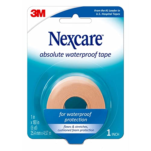 Nexcare Absolute Waterproof First Aid Tape, from The #1 Leader in U.S. Hospital Tapes, Stays on During Sports, Seals Out Water, Dirt and Germs, 1-Inch x 5-Yard Roll