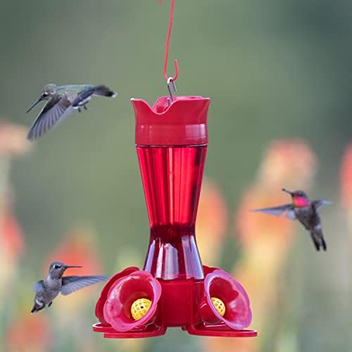 Perky-Pet Red Pinch-Waist Plastic Hummingbird Feeder, 8 oz Capacity | Built-in Bee Guards and Ant Moat for Outdoor Bird Feeding Station and Backyard Wildlife, Hummingbird Feeders for Outdoors