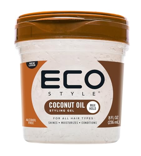 Eco Style Coconut Oil Styling Gel - Adds Luster and Moisturizes Hair - Weightless Styling and Superior Hold - Prevents Breakage and Split Ends - Promotes Scalp Health - Ideal for all Hair - 8 oz