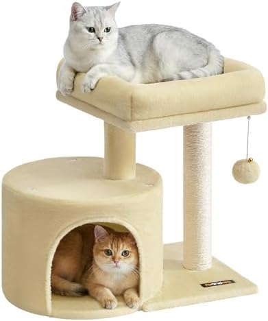 Feandrea Cat Tree, 18.5-in Small Cat Tower, Cute Kittens Condo, Smoky Gray