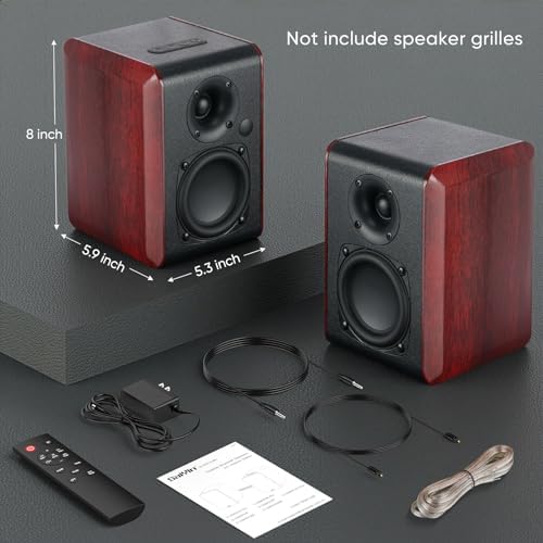 Saiyin Powered Bluetooth Bookshelf Speakers with 3.75" Woofer, 30W x 2 | Record Player Speakers with TV-ARC/Optical/Auxiliary Inputs