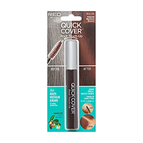 RED by KISS Quick Cover Root Touch Up Rescue (Natural Medium Brown) Mascara Natural Water-Resistant Temporary Gray Concealer Cover Up Brush for Hair