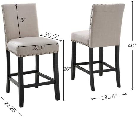 Biony Blue Fabric Counter Height Stools with Nailhead Trim, Set of 2