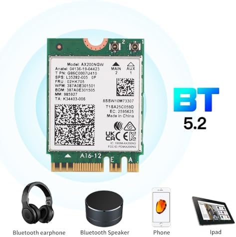 WiFi 6 AX200NGW Laptop Upgrade Card 3000Mbps Bluetooth 5.2 M.2 2230