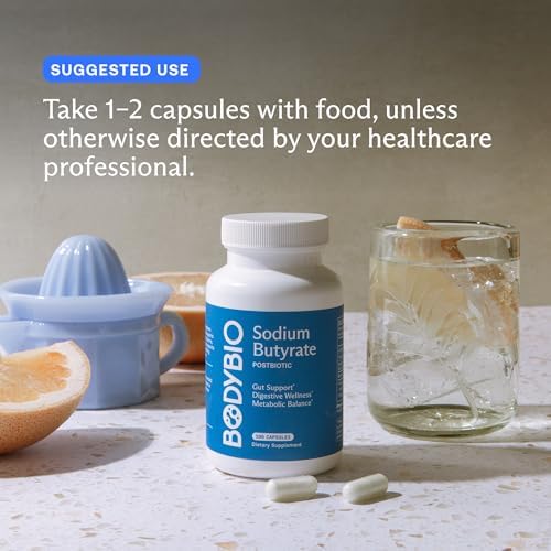BodyBio Butyrate Sodium- Postbiotic for Gut & Digestive Support | Gut Health, Digestive Support, Bloating, Gas & Constipation Relief, Leaky Gut Repair