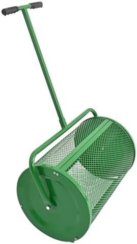 KUAFU 24" Compost Spreader Peat Moss Spreader T-Shaped Handle for Planting | Lawn and Garden Care Manual Spreaders Roller Green Powder Coated Mesh
