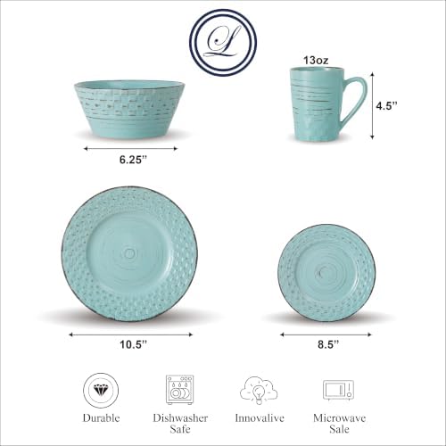 Lorren Home Trends Distressed Weave Dinnerware Set, Buttercup, 16 Piece | Service for 4