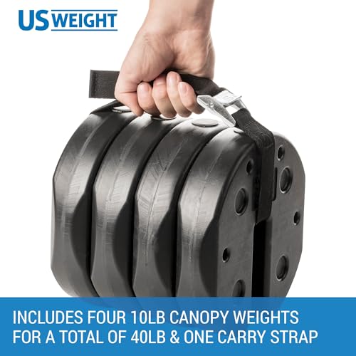 US Weight 40 Pound Canopy Weight Set of 4 and Carry Strap with No-Pinch Design - Easy Installation and Removal to Secure Tents, Canopies
