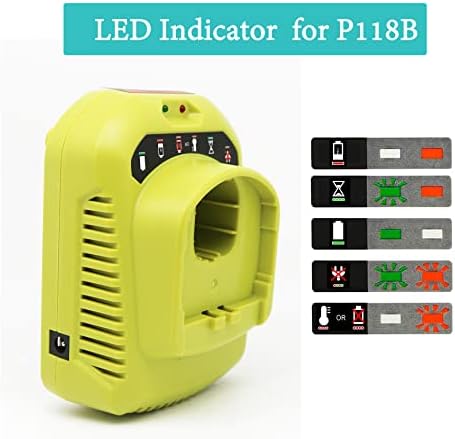 18V Battery and Charger Combo for Ryobi 18 Volt Cordless Tools Battery and P118B Charger, 18V Battery Capacity Output 5.0Ah