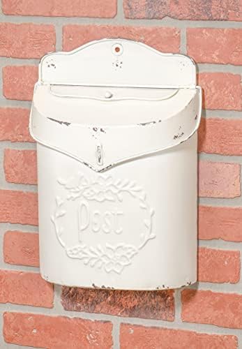 Red Co. 10.5” x 15” Decorative Distressed Metal Wall-Mounted Post Mailbox, Farmhouse White