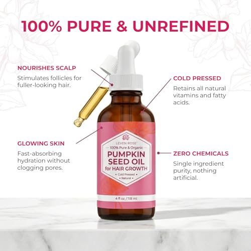 Leven Rose Pumpkin Seed Oil for Hair Growth 2 oz, 100% Pure Pumpkin Seeds Oil for Skin and Nails - Natural Pumpkin Seed Extract for Moisturizing Scalp, Dry and Rough Skin