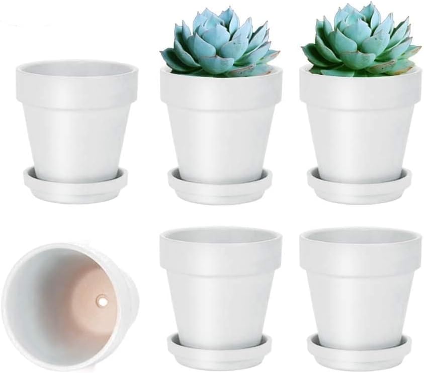 vensovo 4 Inch Terracotta Plant Pots with Saucer - 6 Pack Clay Flower Pots with Drainage, Great for Plants, Crafts, Wedding Favor
