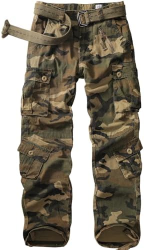 Mens Cargo Pants Camo Work Tactical Rip Stop BDU Casual Army Military Pants | 100% Cotton,Wear Resistant,Breathable,Sweat-absorbent,Men's Wild Cargo Pants with 8 Pockets,Relaxed Loose Fit Hiking Pants