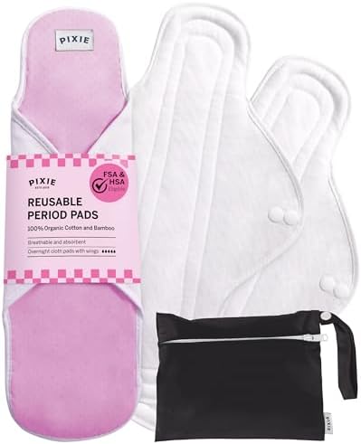 Pixie Cotton Cloth Pads for Feminine Care - 100% Organic Reusable Pads - Ranked 1 for Softest Menstrual Sanitary Napkins - Machine Washable & Includes Free Wet Bag - Menstrual Liner (Regular)