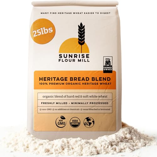 Sunrise Flour Mill Heritage Organic Bread Flour Blend - 5 lbs | Organic Unbleached Bread Flour Easy to Digest with Less Bloating | High Protein