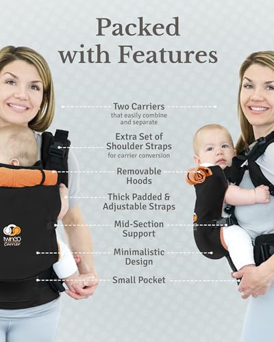 TwinGo Baby Carrier Lite Model – Adjustable Twin Carriers for 2 Babies for Front & Back Carry – 26–55 in Waistband