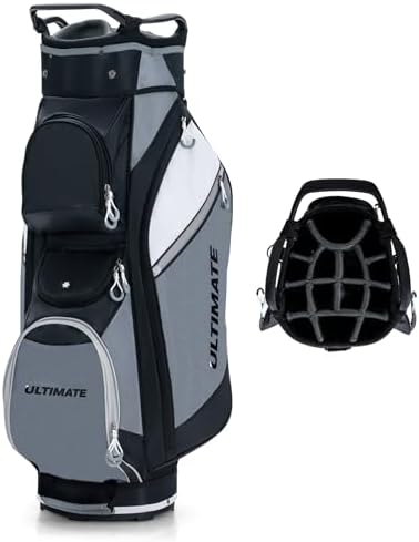 ULTIMATE Golf Cart Bag w/14 Way Top Dividers, Lightweight Golf Stand Bag w/Rain Hood & 7 Zippered Pockets Including a Cooler Pocket, Umbrella Holder