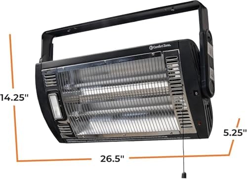 Comfort Zone 1500W Ceiling Mounted Dual Quartz Radiant Heater – Infrared Workshop Heater with 90° Adjustable Tilt