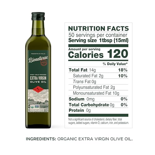 Bionaturae Extra Virgin Olive Oil - Organic Olive Oil, Non-GMO, USDA Certified Organic, Recyclable Glass, 100% Authentic Italian Olive Oil, Made in Italy - 17 Fl Oz