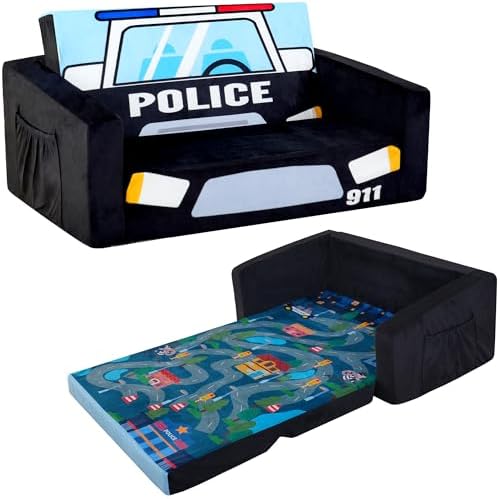 MallBest Kids Sofas Children's Sofa Bed Baby's Upholstered Couch Sleepover Chair Flipout Open Recliner(Red/Fire Truck)