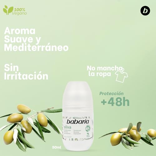 Babaria Olive Oil Roll On Deodorant 50ml Alcohol and Paraben Free by Babaria
