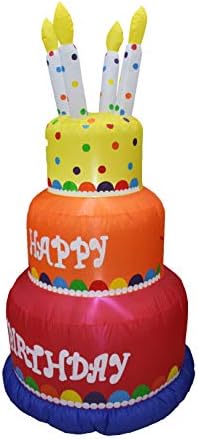 6 Foot Tall Happy Birthday Cake Inflatable with Candles