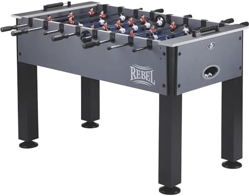 Fat Cat Rebel 4.5 Foot Foosball Table, Soccer Table Game with Quick Snap Rods, Blue Playing Field, Abacus Scoring, Includes 4 Foosball Balls