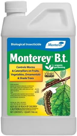 Monterey B.t. - Biological Insecticide for Organic Gardening - 1 Quart Concentrate - Apply Using a Sprayer Following Mix Instructions