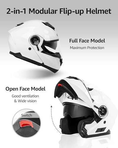 YEMA Modular Motorcycle Helmets, DOT Approved Full Face Motorcycle Helmet with with Flip Up Dual Visor for Men & Women - Street, Scooter, ATV, E-Bike