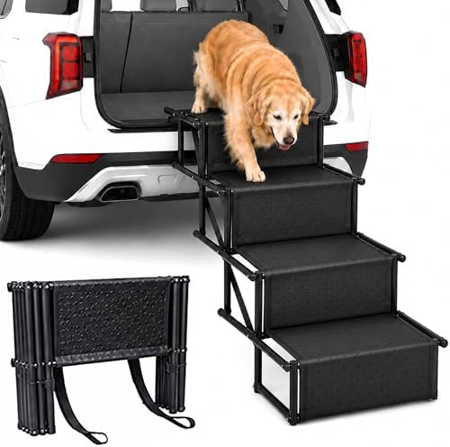Race&Herd 18.5" Stairs for Dogs to Get in Car — Folding Dog Steps (Onyx) | Dog Stairs for Large Dogs