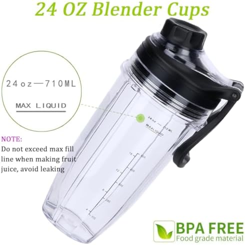 Replacement 24oz Blender Cup with Sip & Seal Lid For Nutri Ninja BL450 BL456 BL480 BL482 BL640 BL642 BL682 BN751 BN801 Foodi SS101 SS151 SS351 SS401